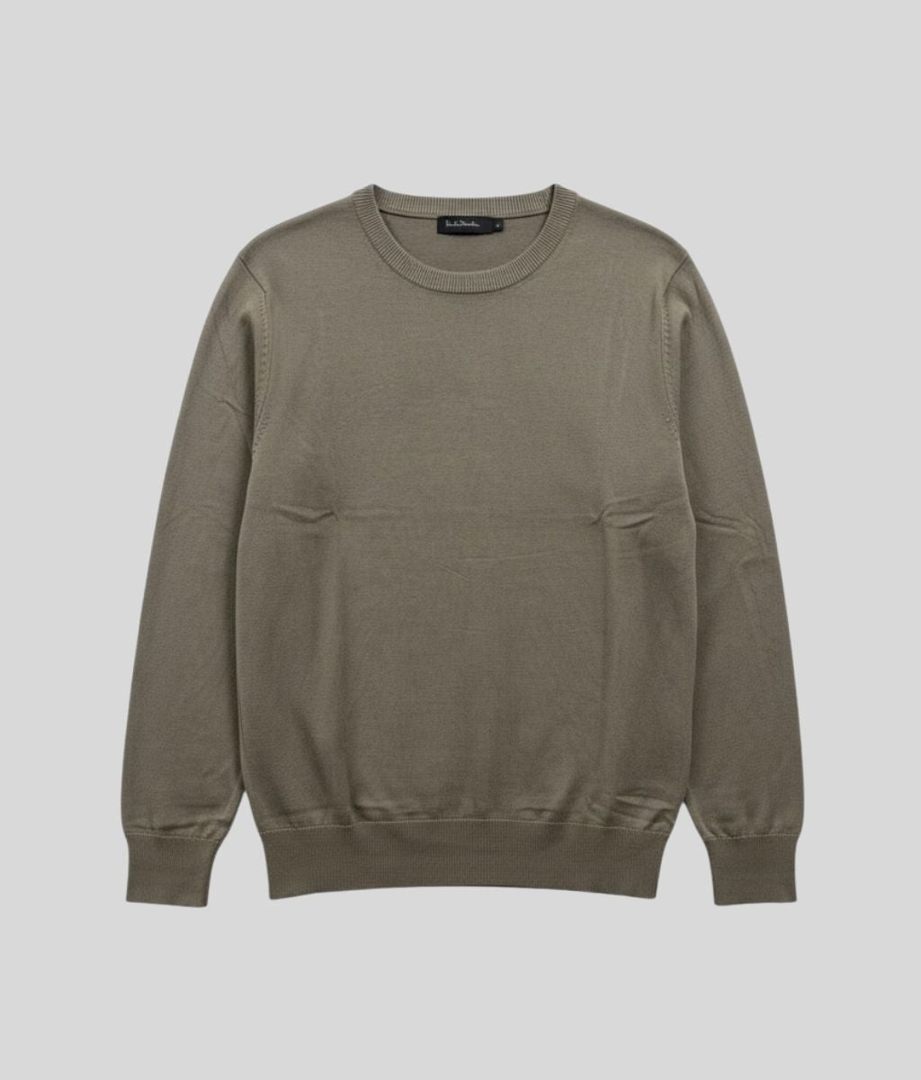 Mens Olive Fine Pure Cotton Jumper