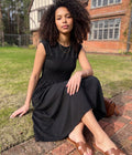Black Shirred Jersey Dress