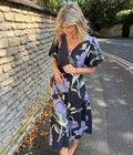 Navy Linen Blend Kew Gardens Midi Dress