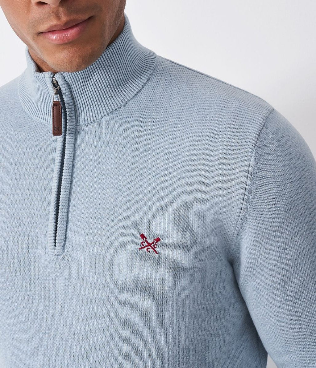Light Blue Mens Cotton Half Zip Jumper