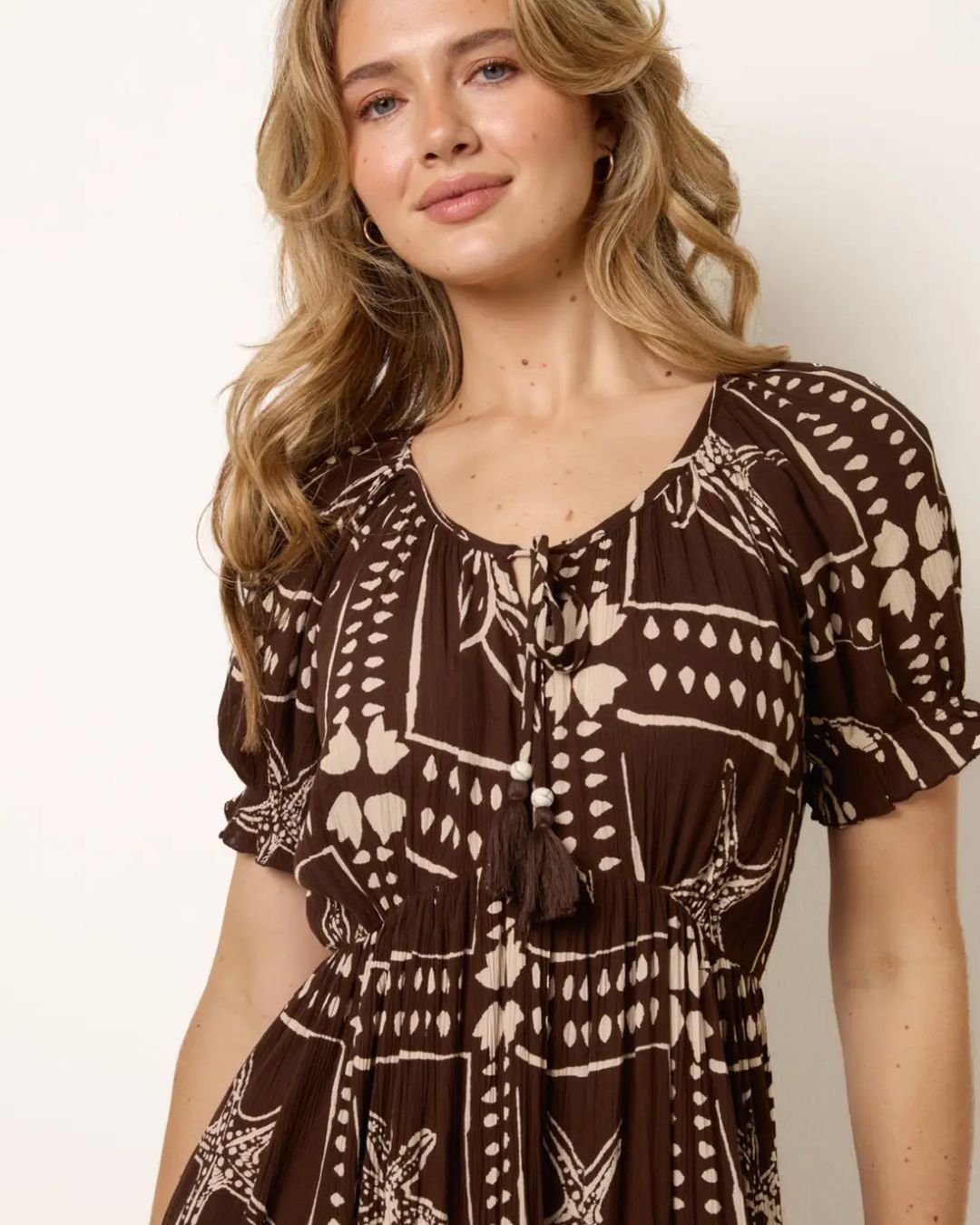 Dark Brown Starfish Print Maxi Dress