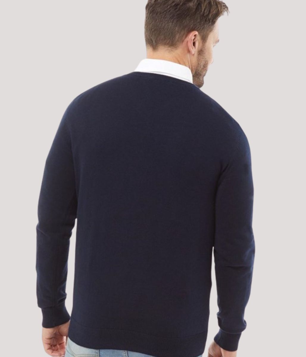 Navy Mens V Neck Logo Jumper