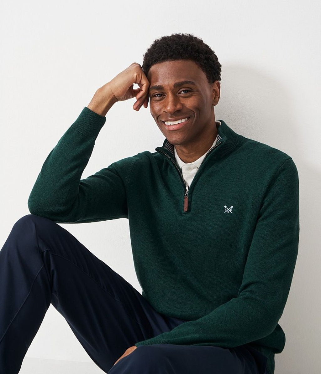 Bottle Green Mens Cotton Half Zip Jumper