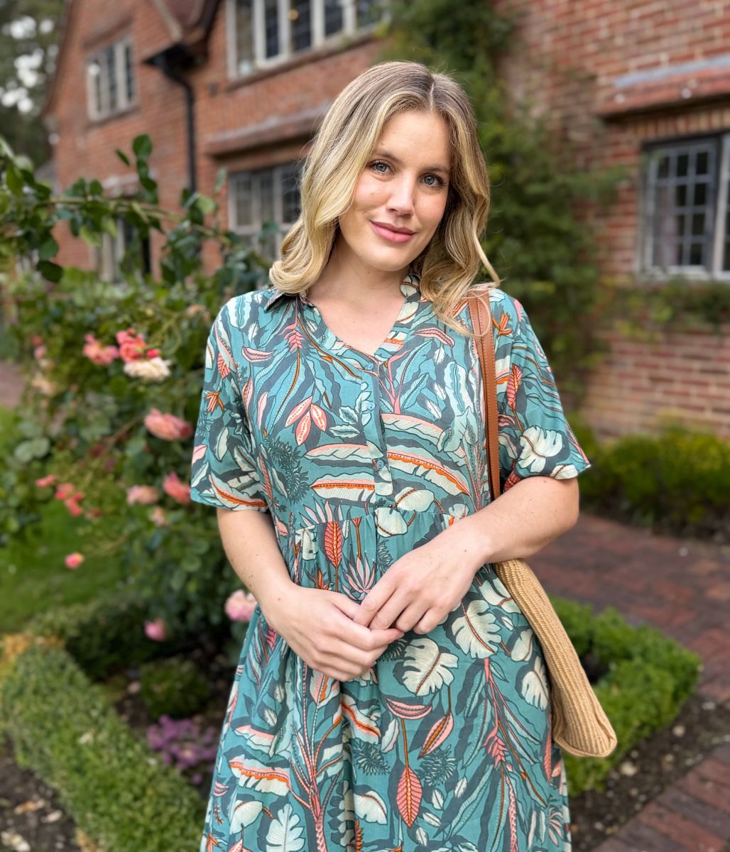 Sage Green Tropical Leaf Dress