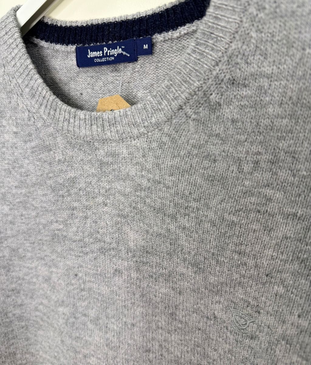 Mens Grey Wool Crew Neck Jumper