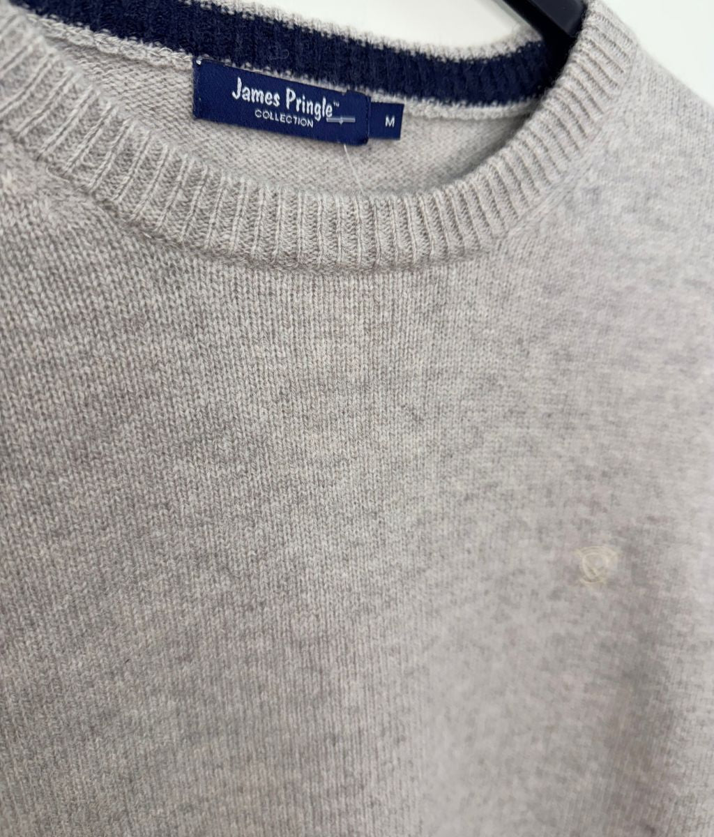 Mens Beige Wool Crew Neck Jumper