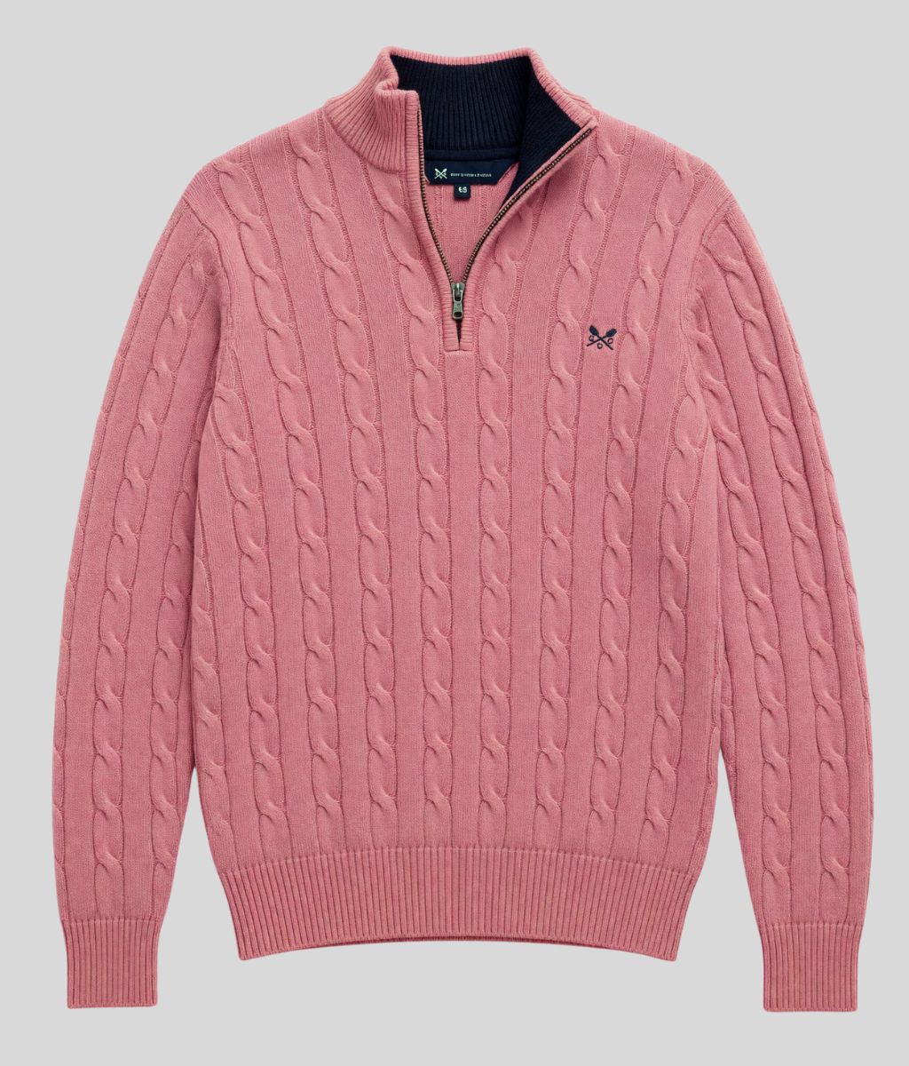 Pink Mens Oarsman Cotton Half Zip Jumper
