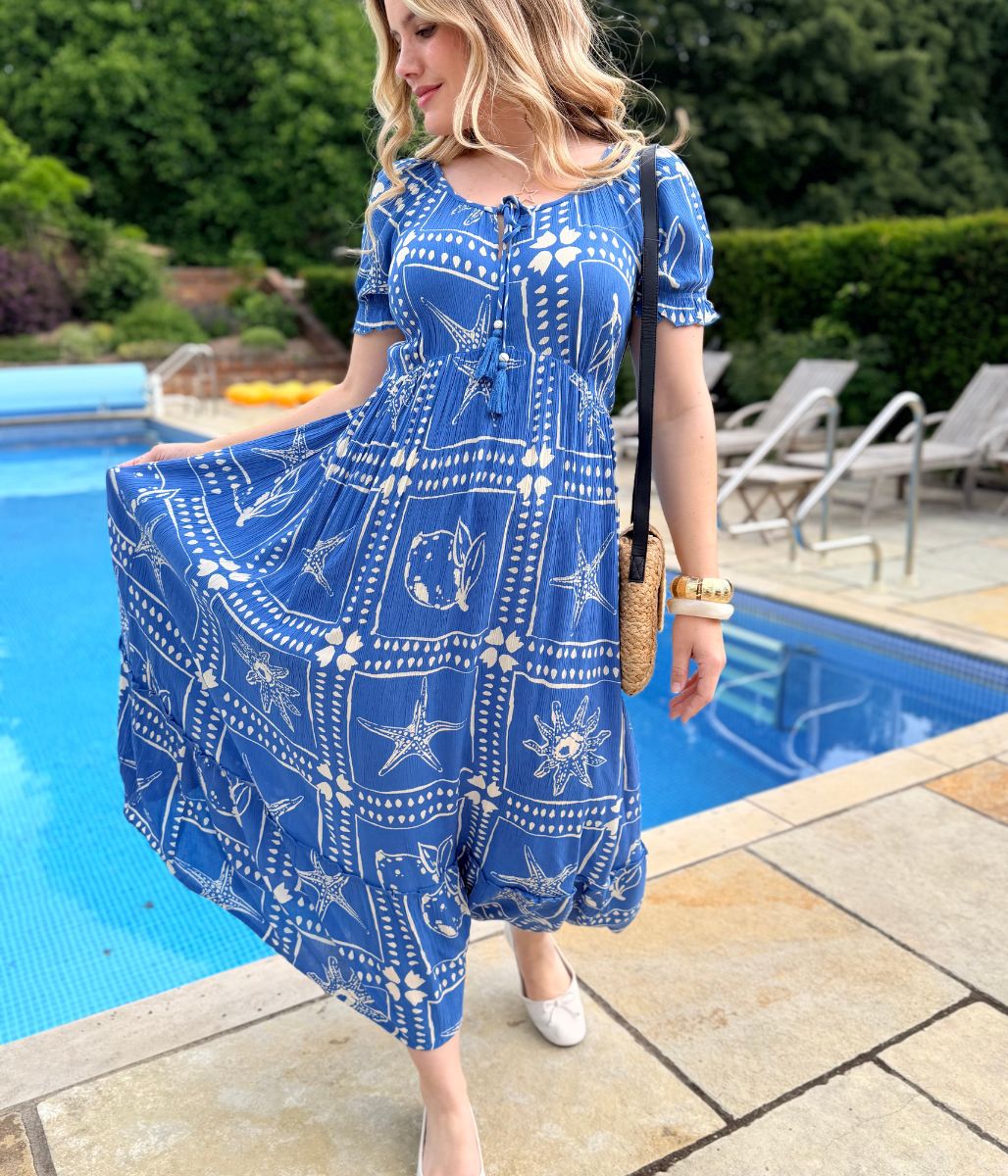 Blue Starfish Print Maxi Dress