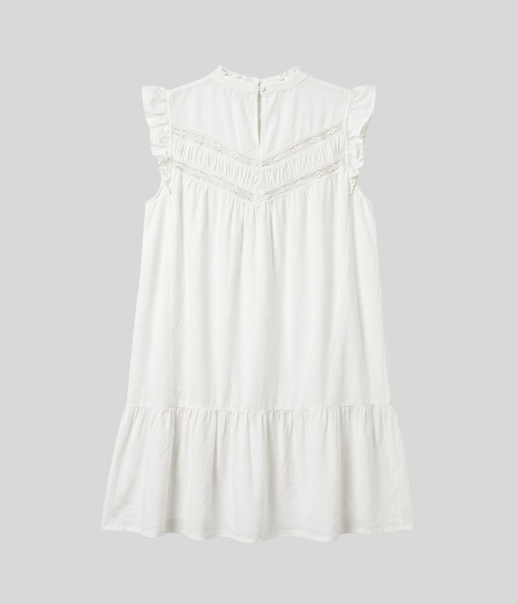 White Linen Blend Embroidered Detail Dress