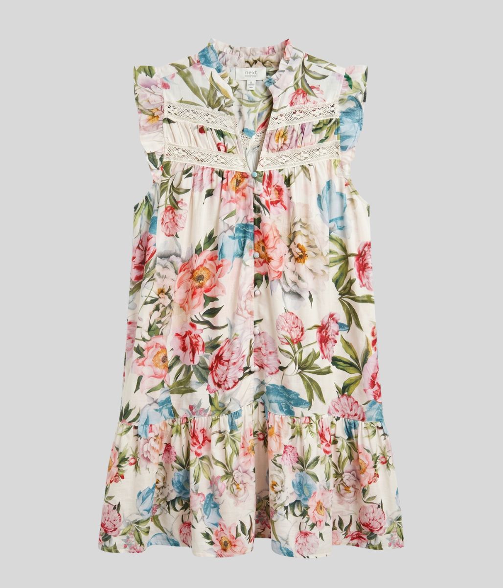 Floral Linen Blend Embroidered Detail Dress