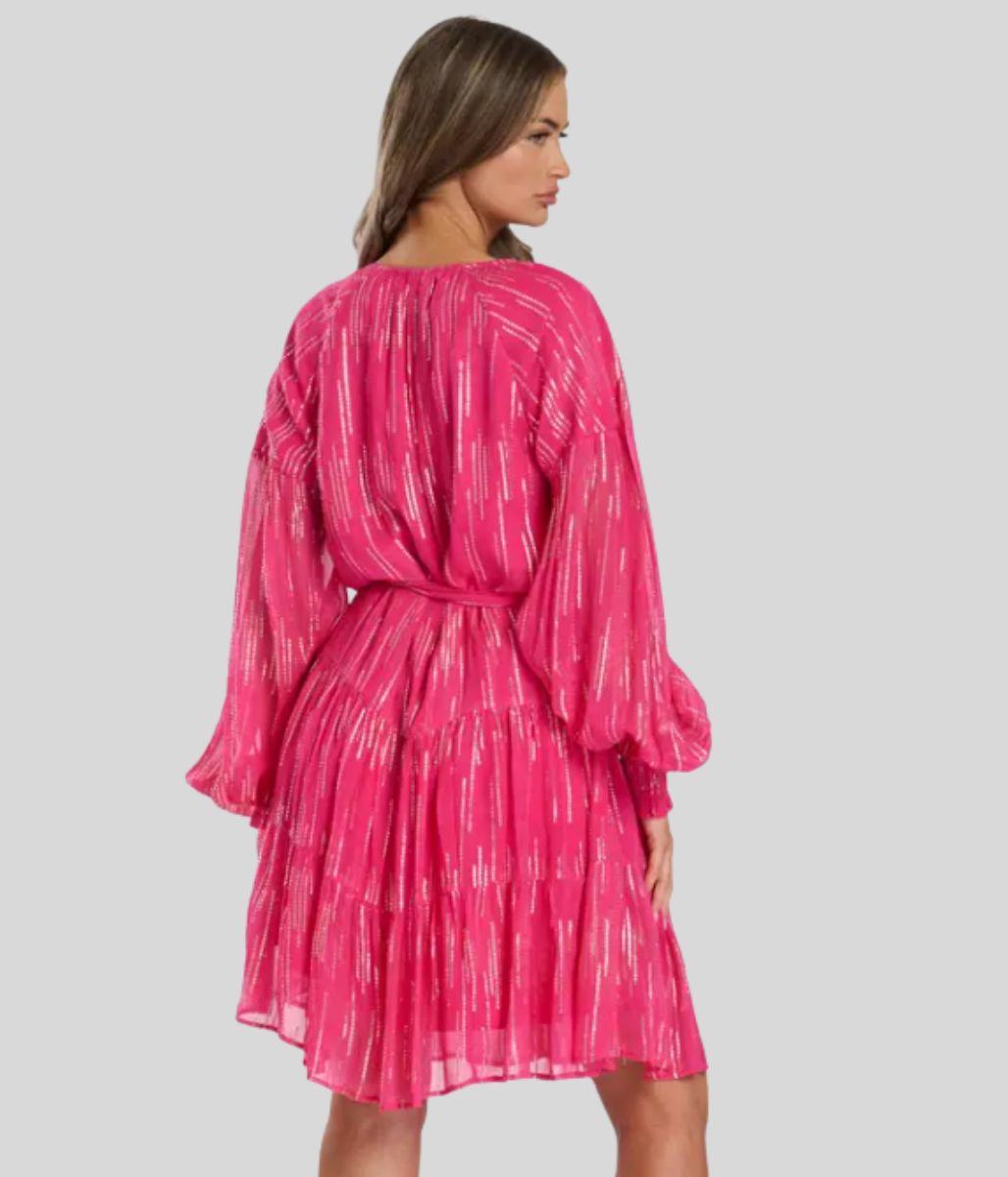 Pink Metallic Star Long Sleeve Dress
