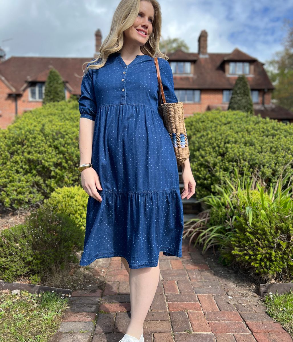 Brakeburn Blue Dotty Tiered Midi Dress