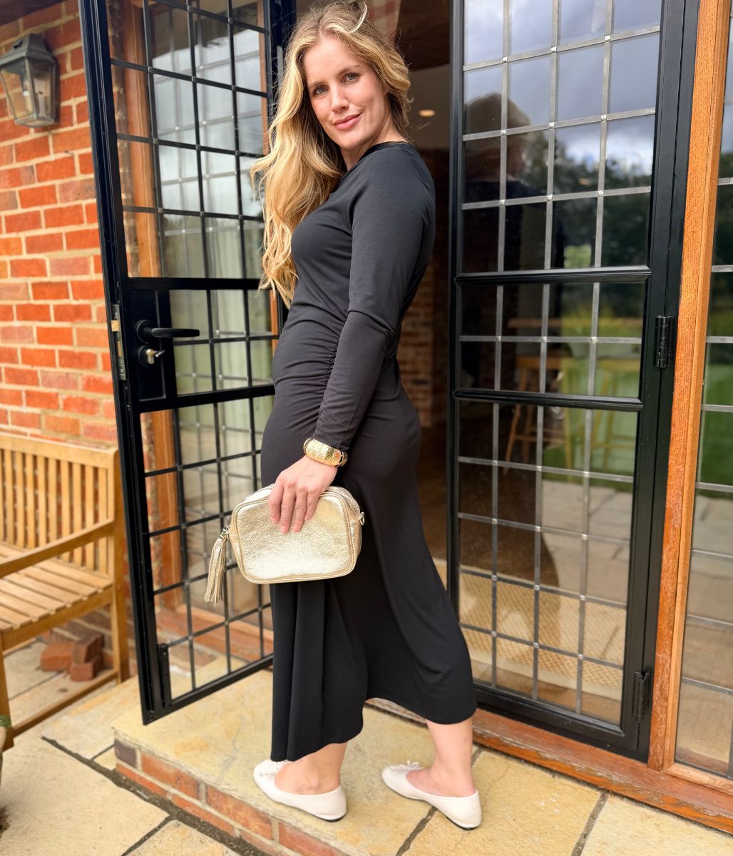 Black Fitted Twist Neck Dress