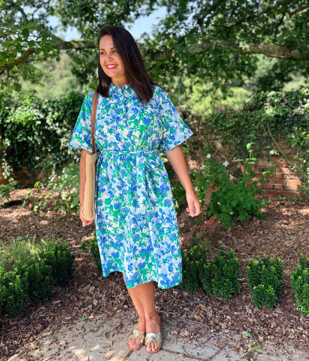 Green Floral Midi Shirt Dress