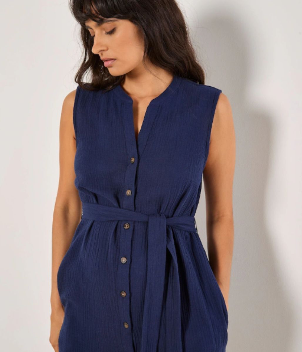 Navy Cotton Button Through Dress