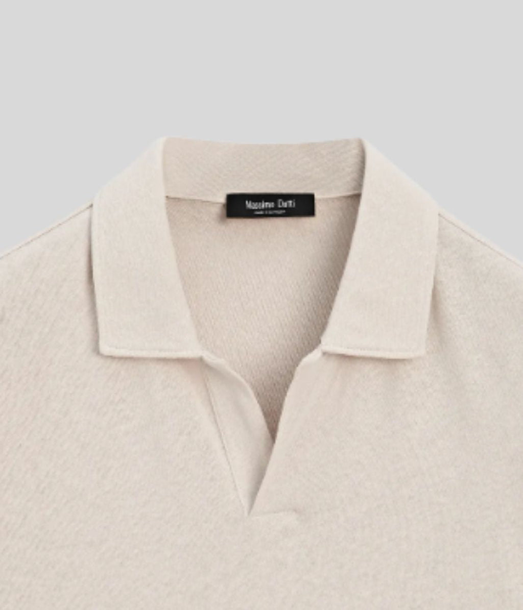 Mens Grey Revere Collar Linen Blend Polo Top