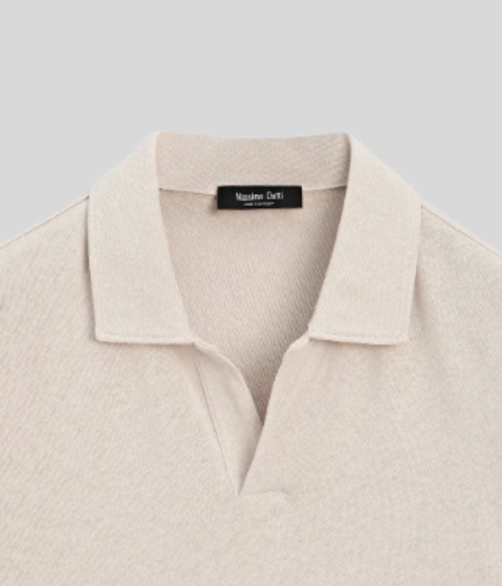 Mens Grey Revere Collar Linen Blend Polo Top