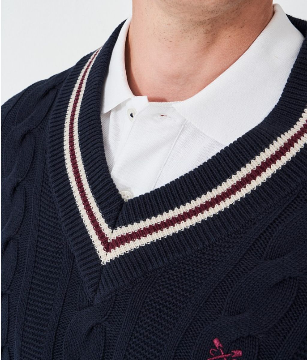 Mens Navy V Neck Cricket Jumper