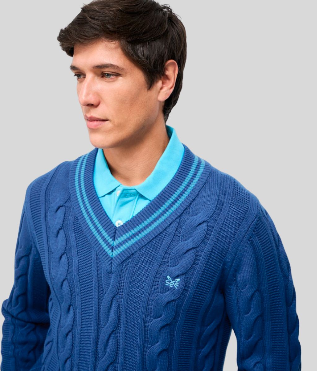 Mens Blue V Neck Cricket Jumper