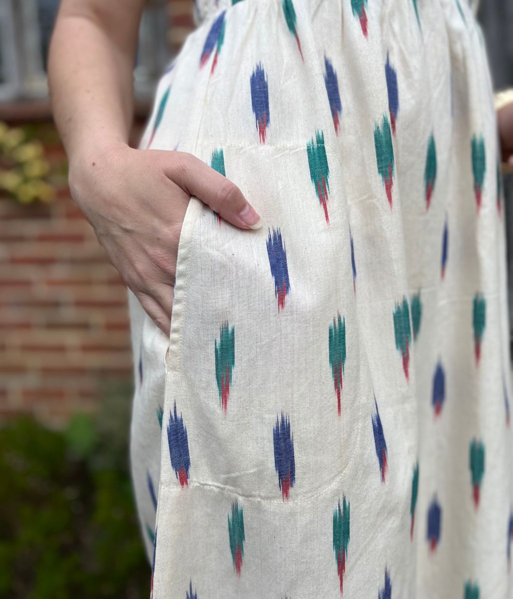 Nomads Ivory Ikat Print Midi Dress