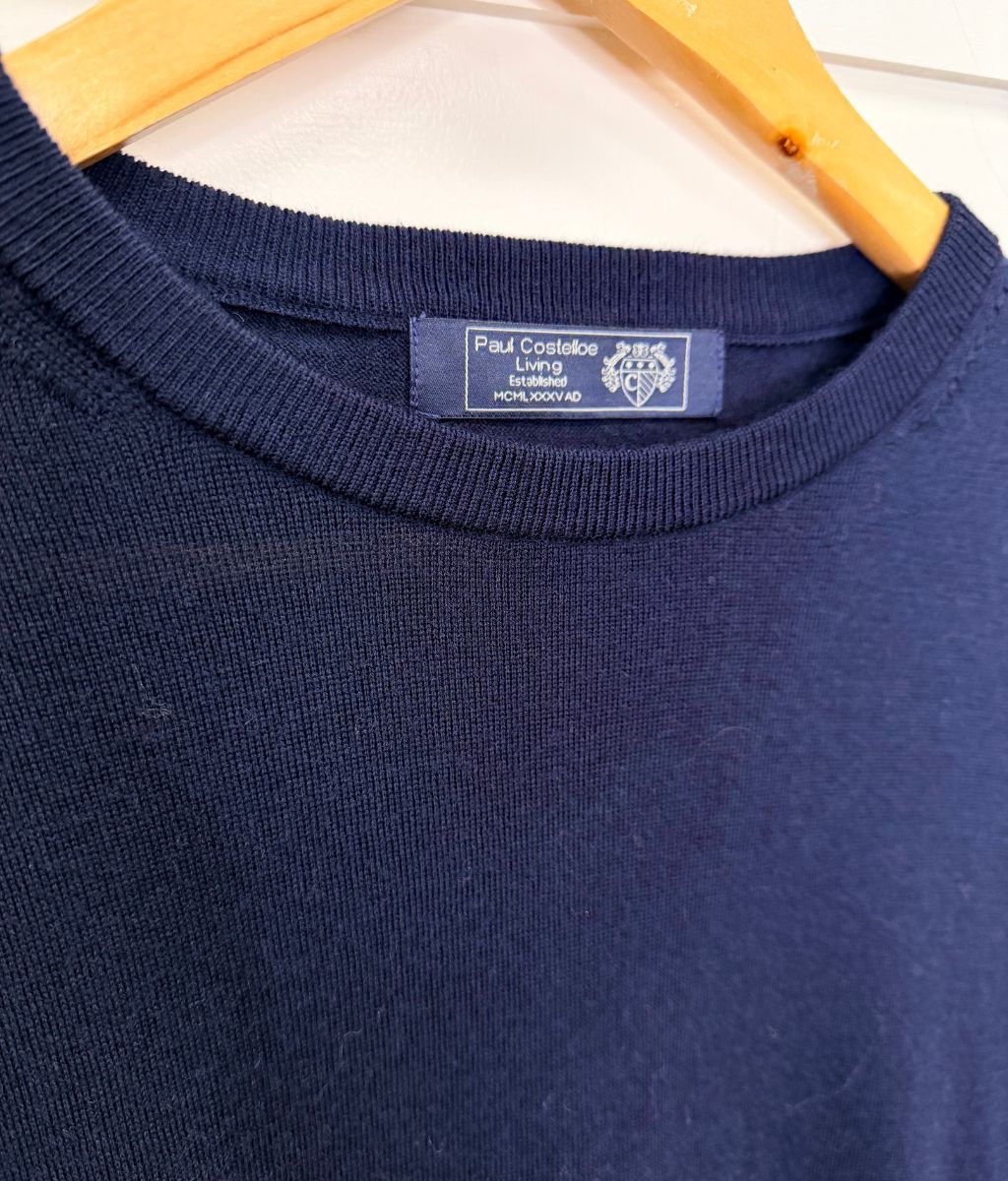 Mens Navy Extra Fine Merino Wool Jumper