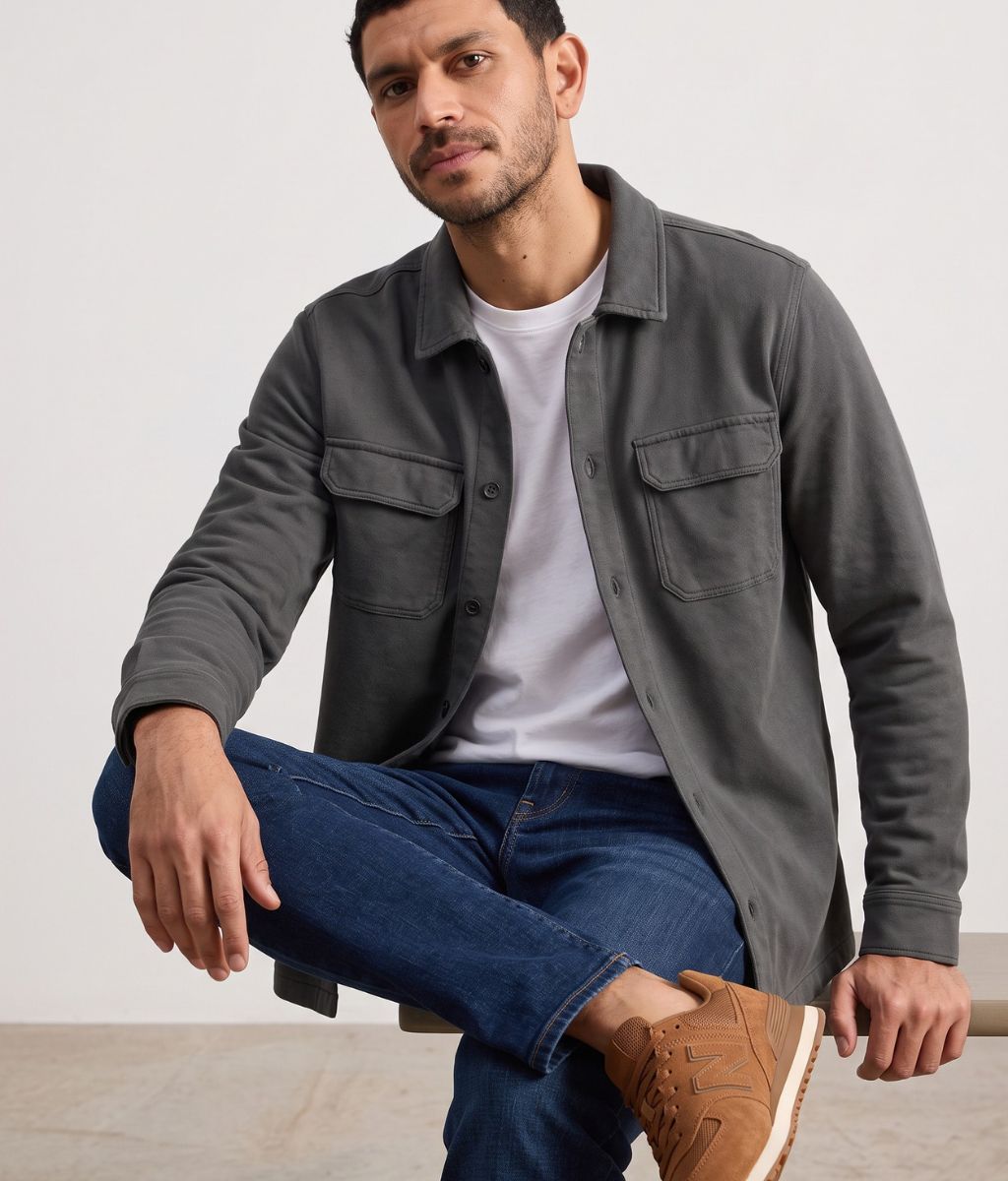 Mens Charcoal Cotton Jersey Overshirt