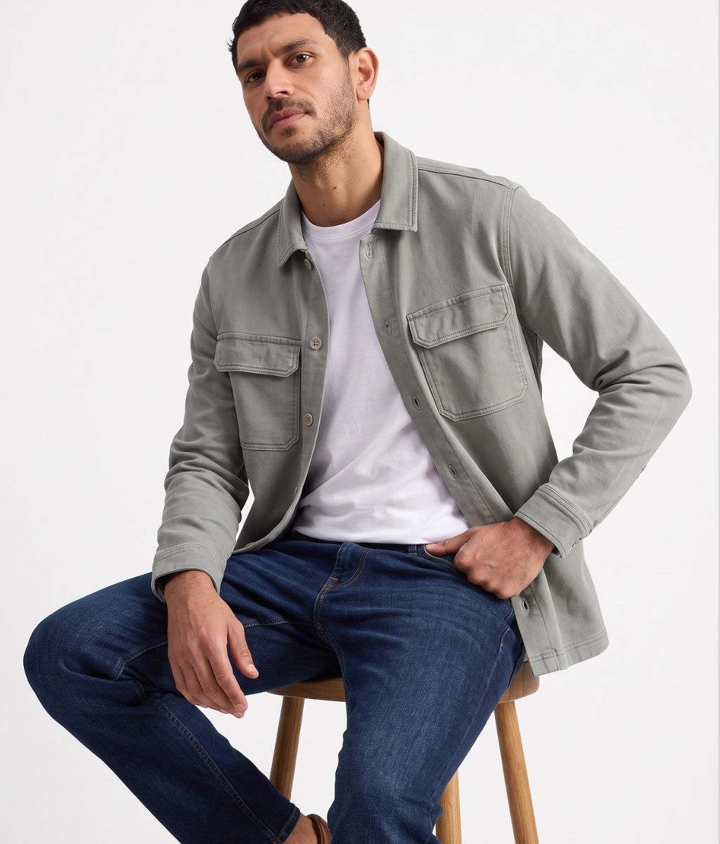 Mens Sage Cotton Jersey Overshirt
