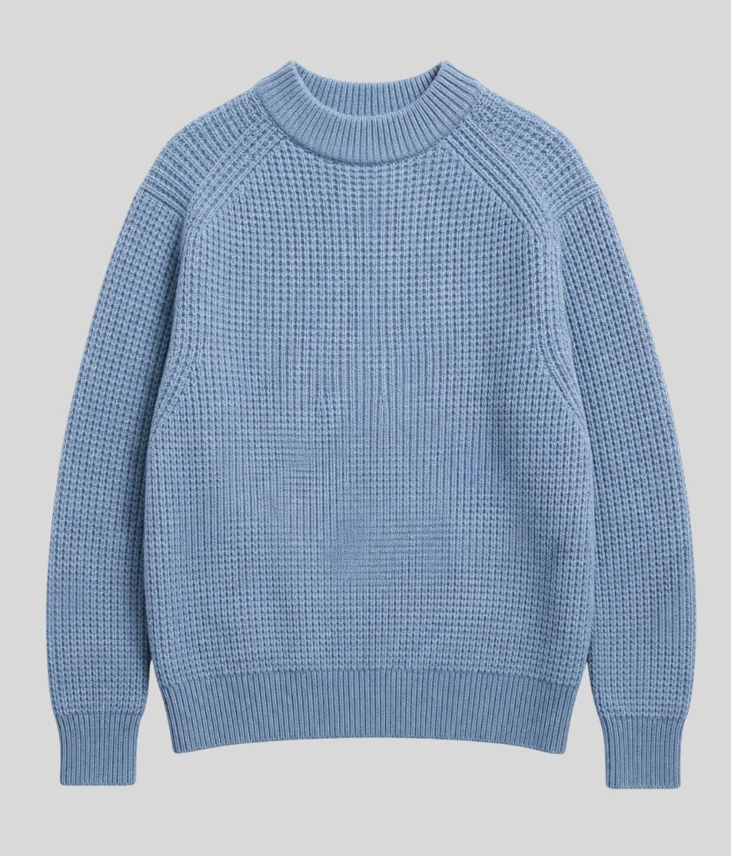 Mens Blue Waffle Knit Jumper