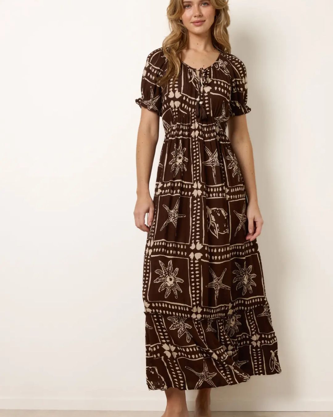 Dark Brown Starfish Print Maxi Dress