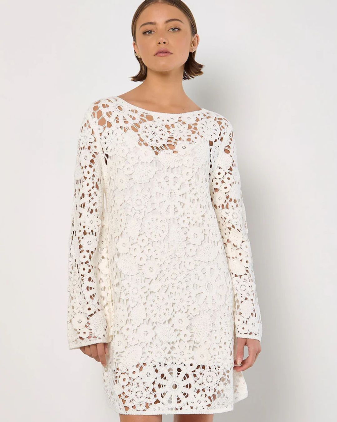 Ivory Crochet Bell Sleeve Dress