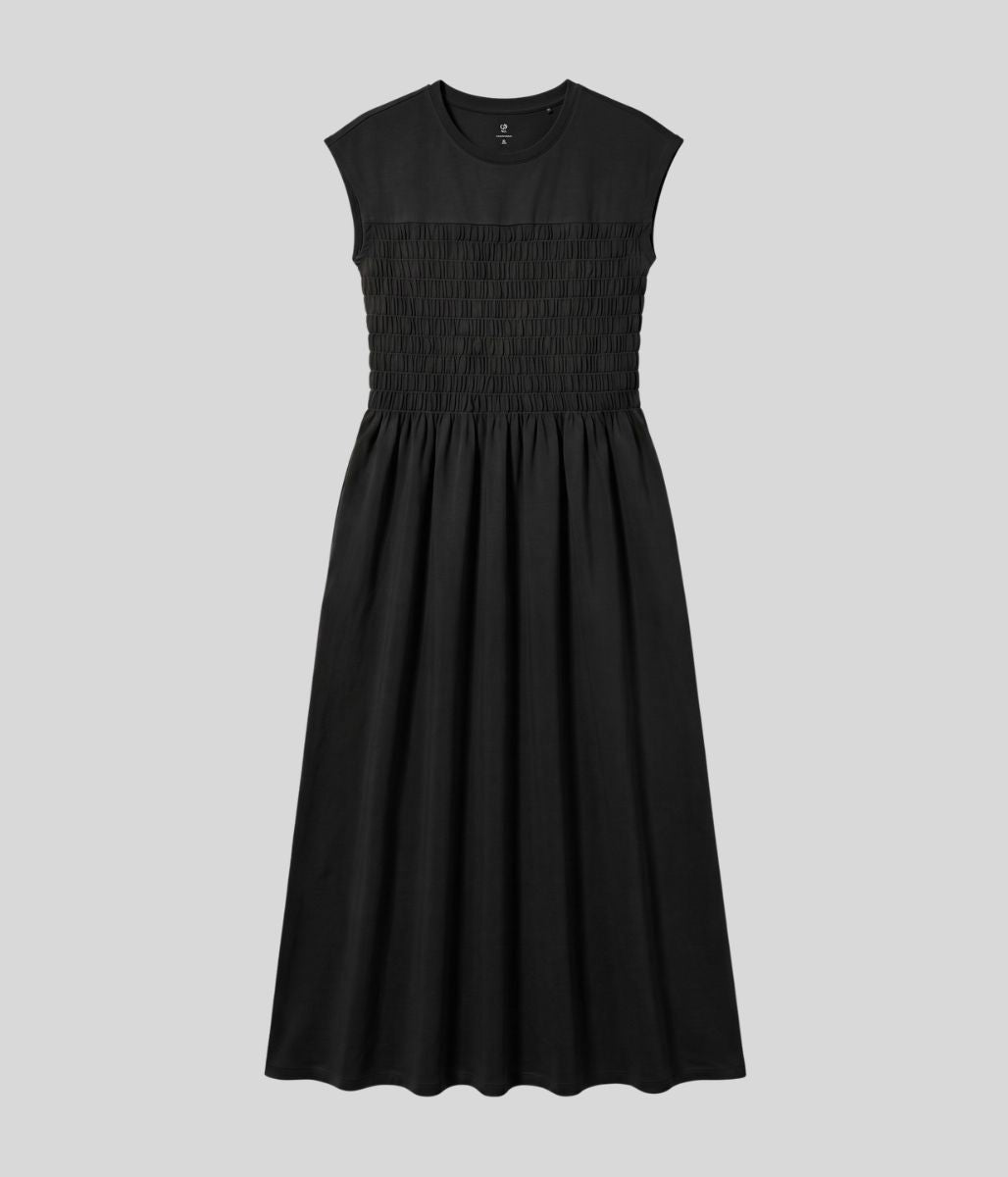Black Shirred Jersey Dress