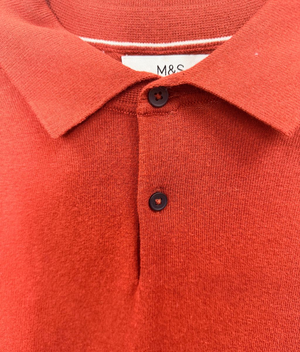 Mens Paprika Cotton Rich Long Sleeve Knitted Polo Top