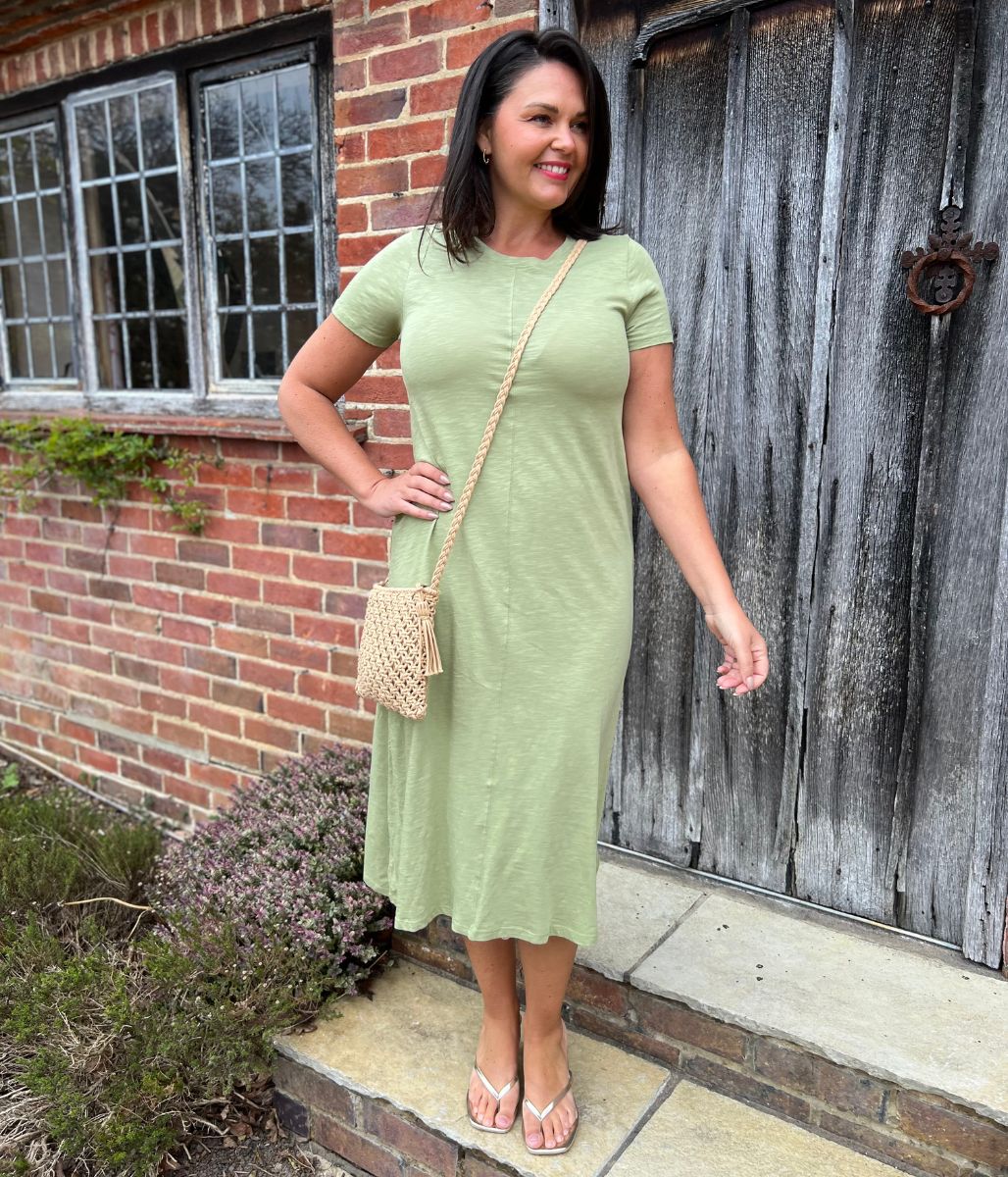 Green Pure Cotton Midi Dress