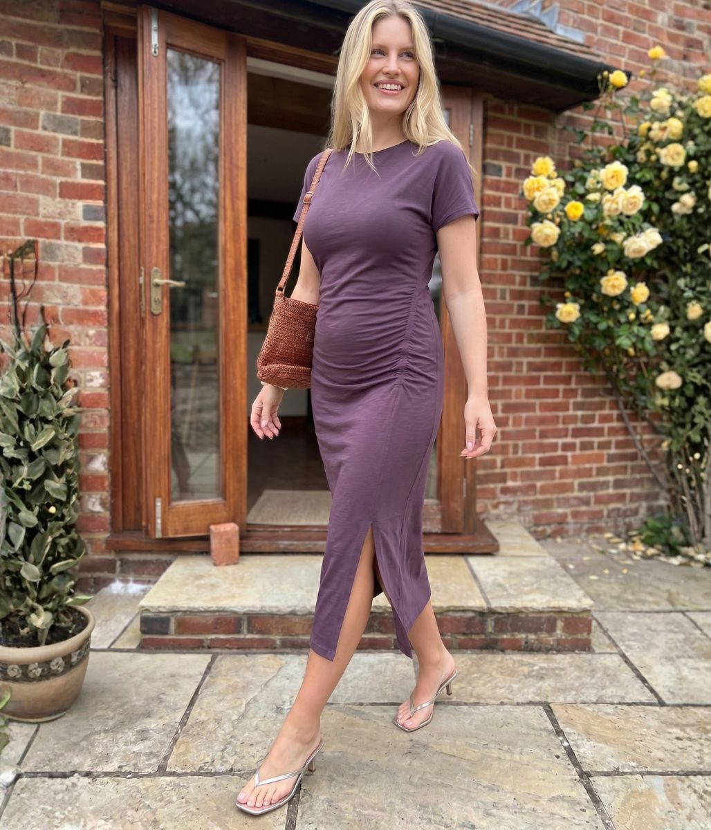 Plum Ruched T Shirt Dress