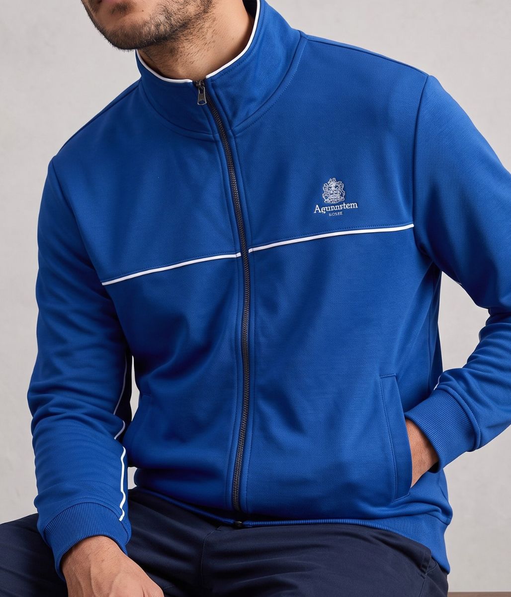 Royal Blue Aquascutum Active Piping Mock Neck Track Top