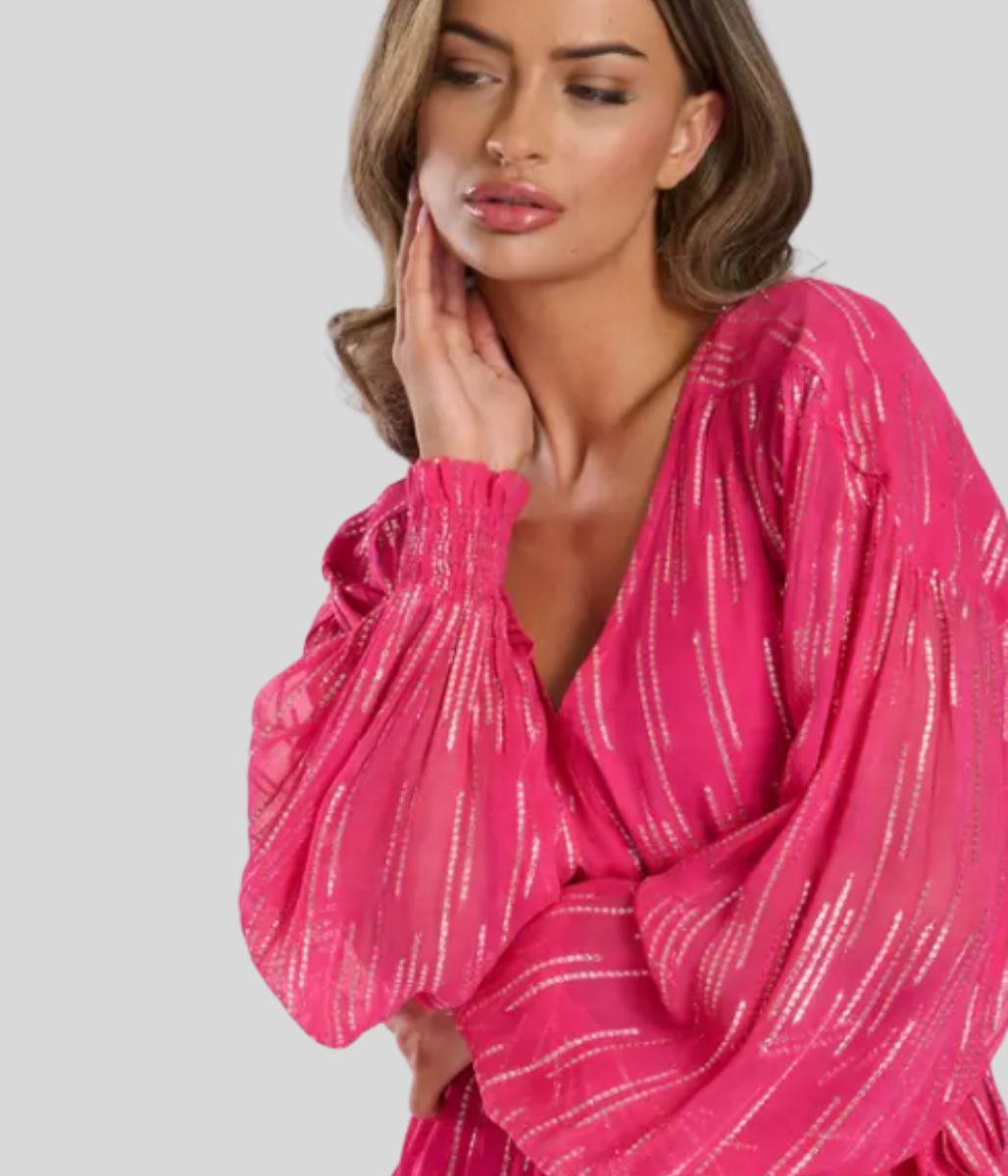 Pink Metallic Star Long Sleeve Dress
