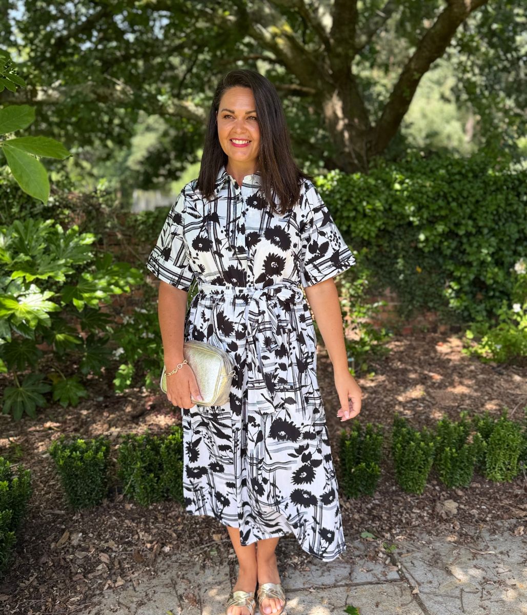 Black Floral Midi Shirt Dress
