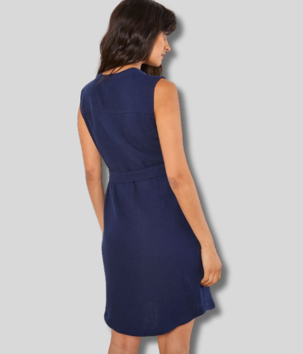 Navy Cotton Button Through Dress
