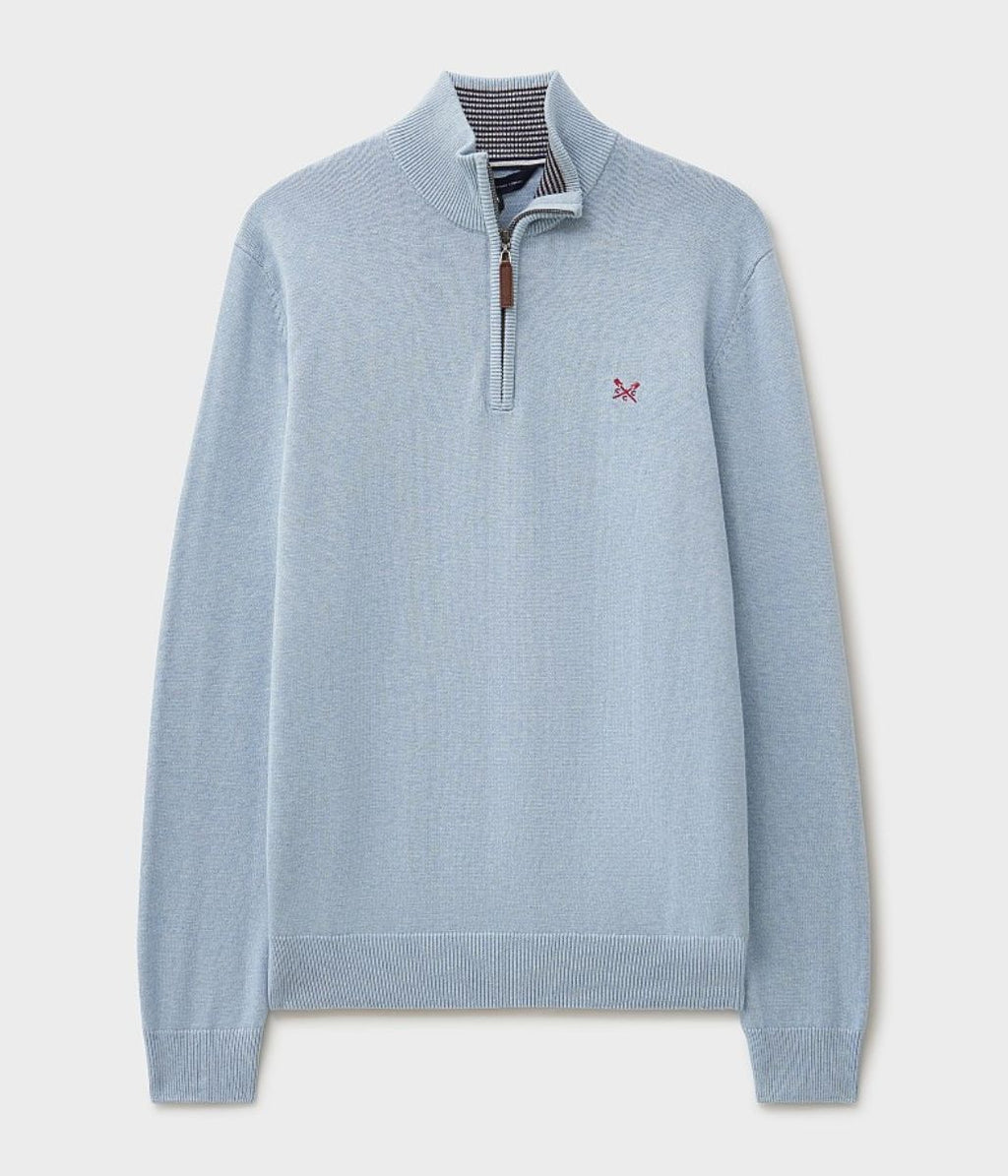 Light Blue Mens Cotton Half Zip Jumper
