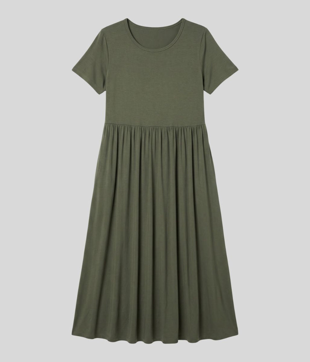 Khaki Stretch Tiered Midi Dress