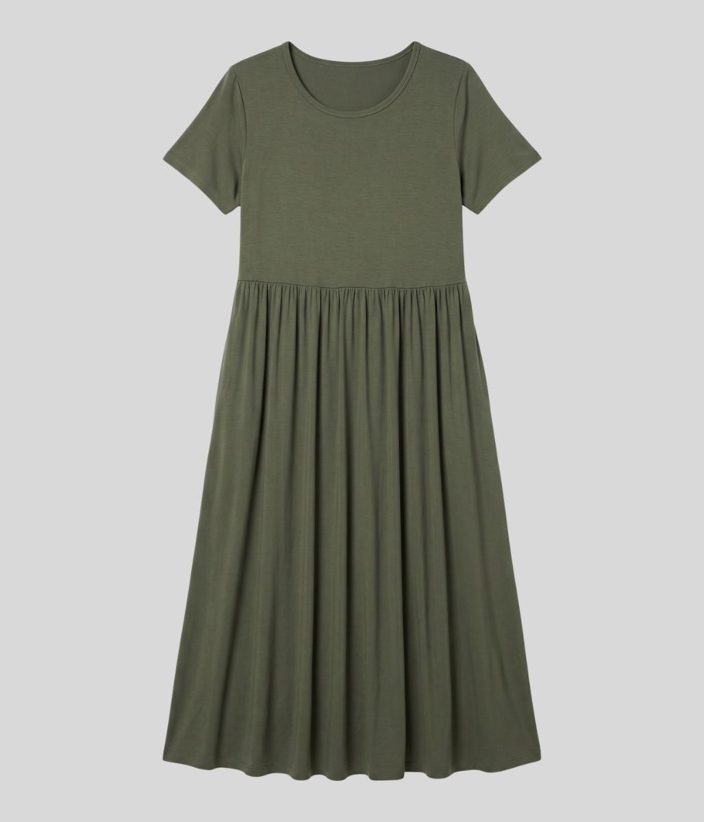 Khaki Stretch Tiered Midi Dress