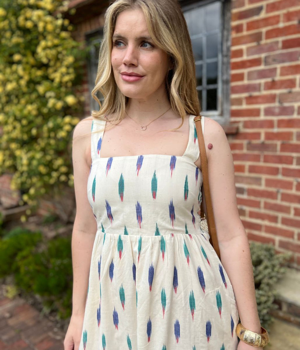 Nomads Ivory Ikat Print Midi Dress
