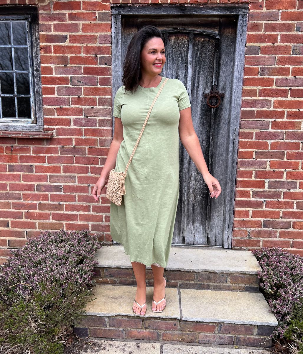 Green Pure Cotton Midi Dress