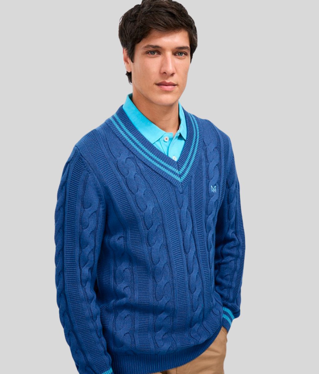 Mens Blue V Neck Cricket Jumper