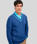 Mens Blue V Neck Cricket Jumper