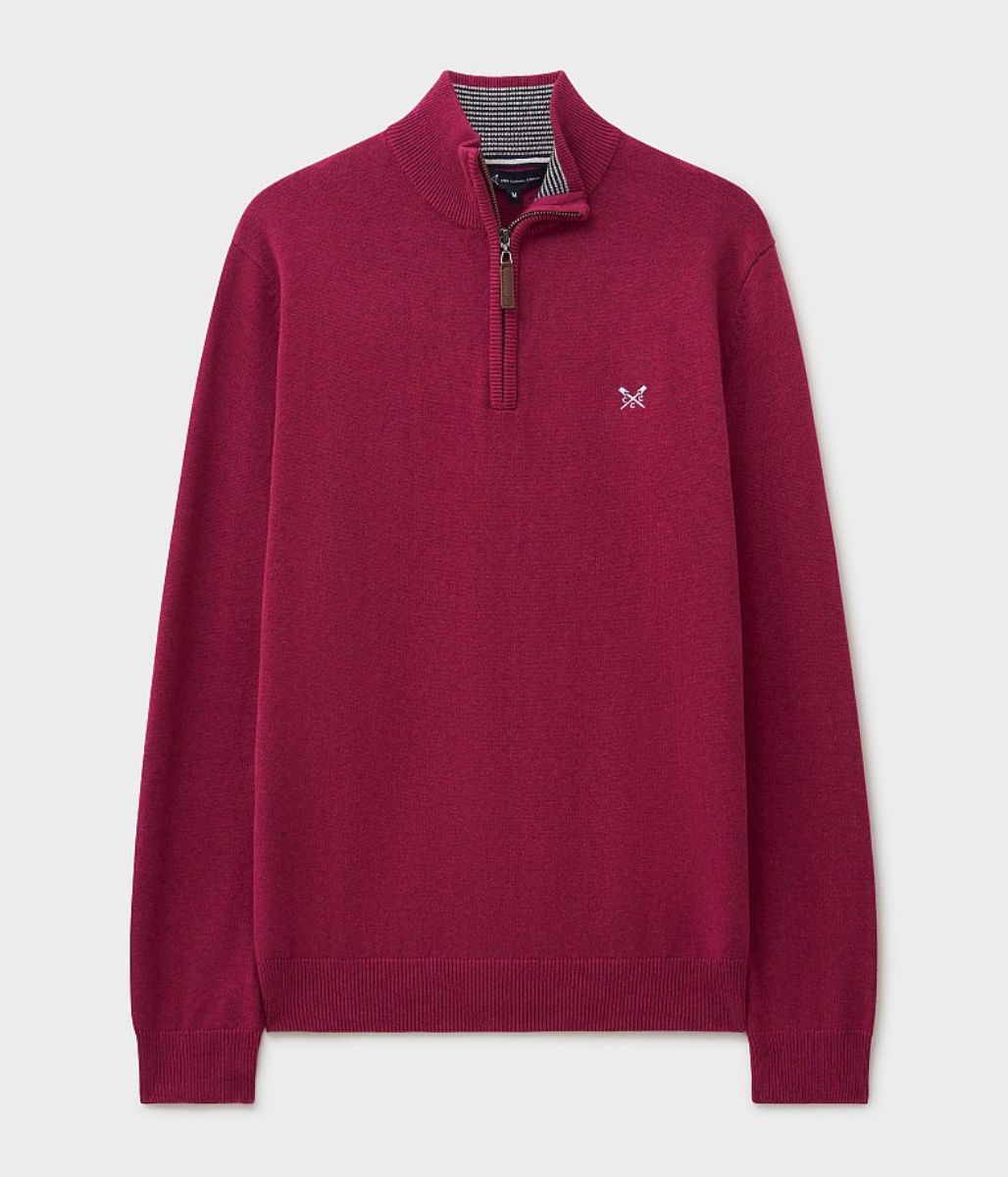 Bright Pink Mens Cotton Half Zip Jumper