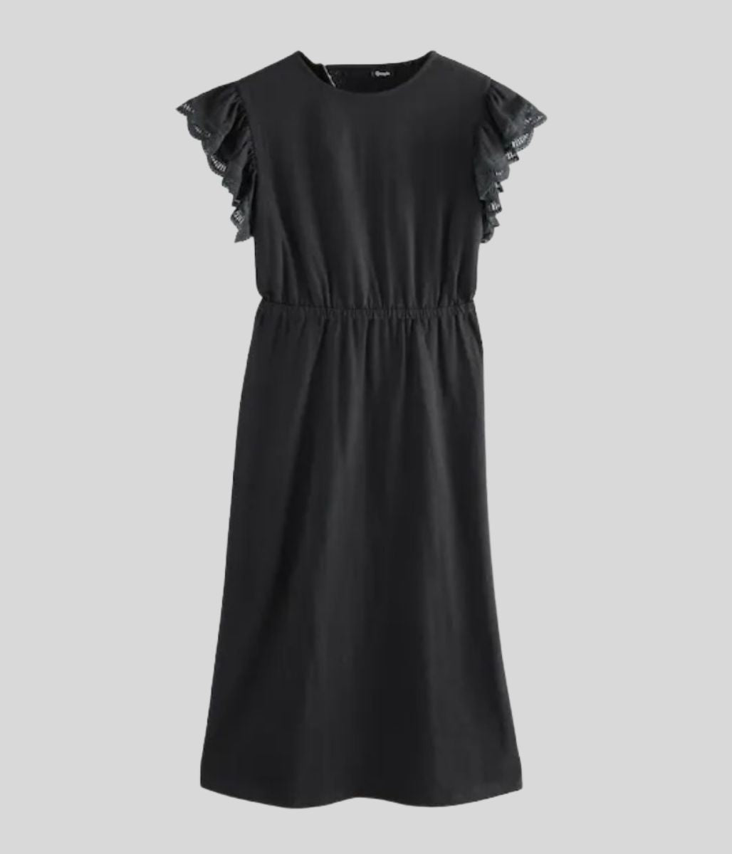 Black Broderie Frill Sleeve Cotton Jersey Dress
