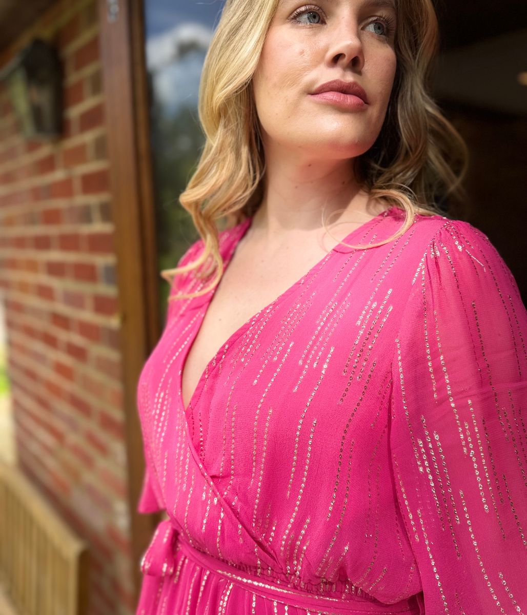 Pink Gold Detail Wrap Dress