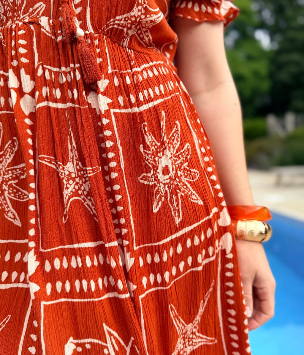 Rust Starfish Print Maxi Dress