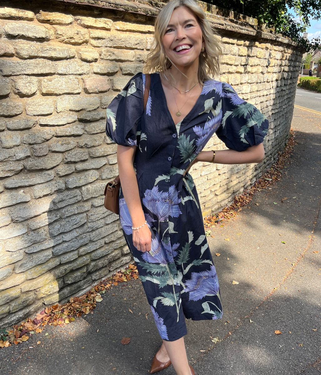 Navy Linen Blend Kew Gardens Midi Dress